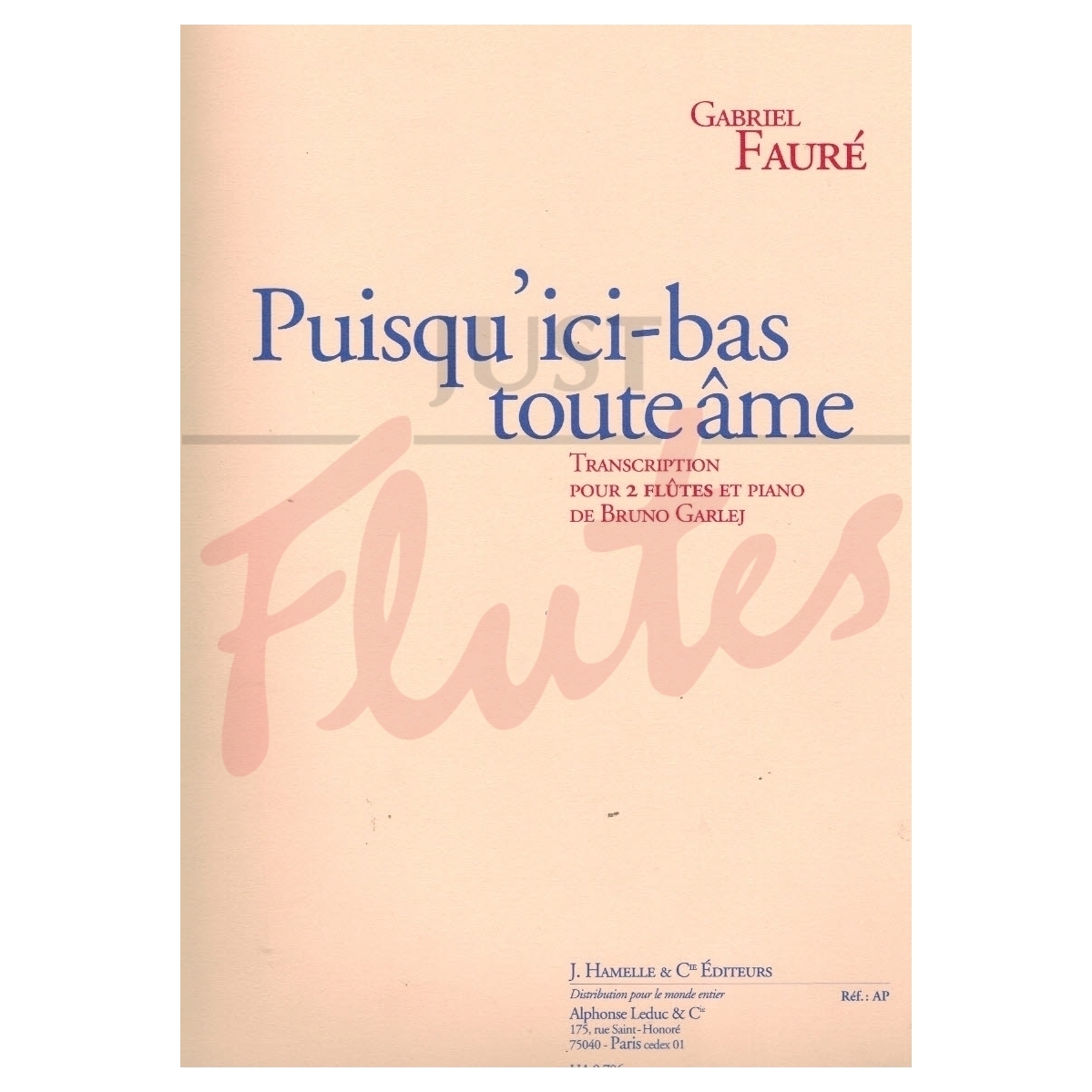 Puisqu'ici-bas toute âme arranged for Two Flutes and Piano